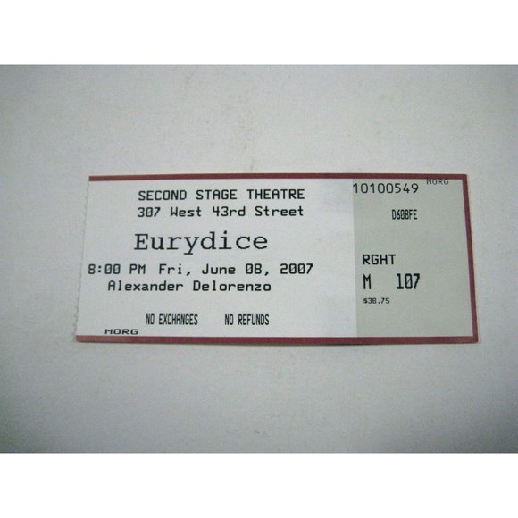eurydice Playbill 2007 Second Stage Theatre Ticket Carla Harting Joseph Parks - Picture 2 of 10